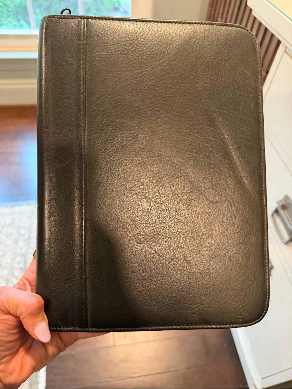 Black Leather Zip Portfolio for Tablets and Notebooks - Unbranded
